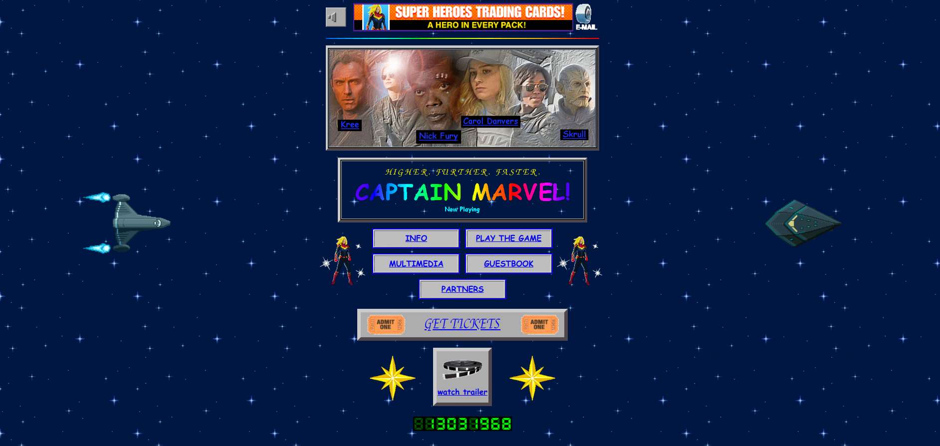 Captain Marvel's 90s landing page