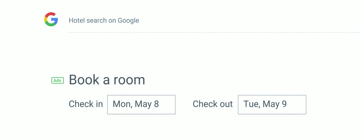 Google hotel search microcopy