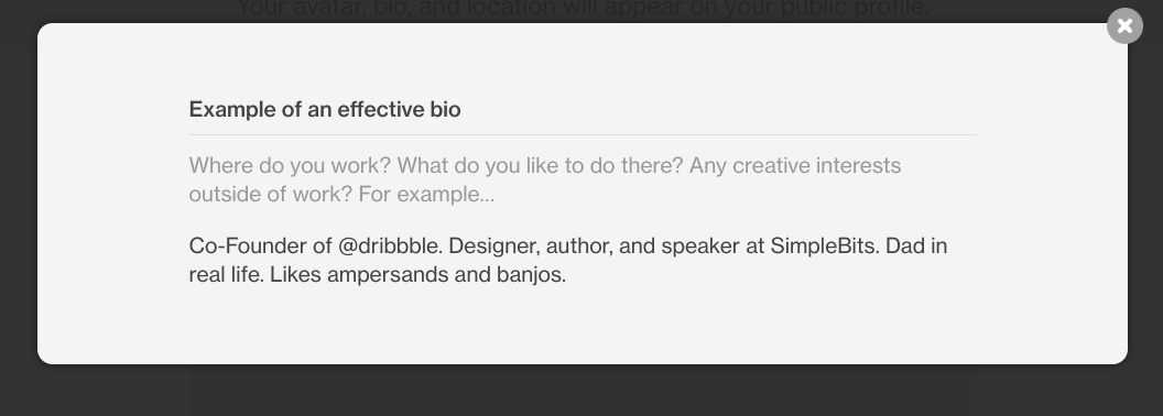 Dribbble example bio