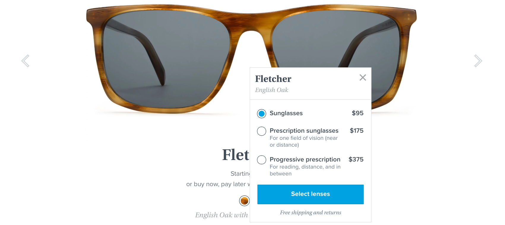 Warby Parker free shipping microcopy