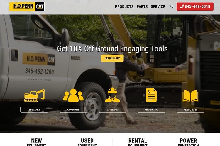 H.O. Penn Machinery's landing page