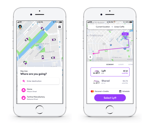 Closeup of Lyft's UX design